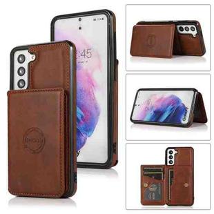 For Samsung Galaxy S21 FE 5G Calf Texture Magnetic Card Bag PU Phone Case(Coffee)