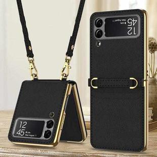 For Samsung Galaxy Z Flip3 5G GKK Plating + Leather Phone Case with Strap(Black)