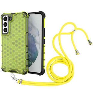 For Samsung Galaxy S22 5G Lanyard Honeycomb PC + TPU Case(Green)