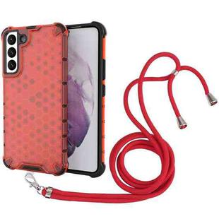 For Samsung Galaxy S22+ 5G Lanyard Honeycomb PC + TPU Case(Red)