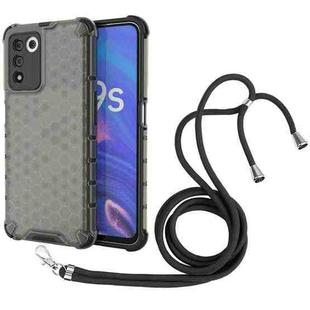 For OPPO K9S 5G Lanyard Honeycomb PC + TPU Case(Black)