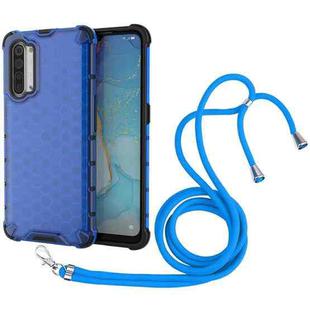 For OPPO Reno3 Lanyard Honeycomb PC + TPU Case(Blue)