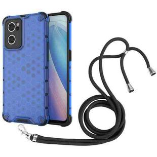 For OPPO Reno7 5G Lanyard Honeycomb PC + TPU Case(Blue)