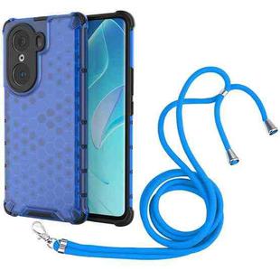 For Honor 60 Pro Lanyard Honeycomb PC + TPU Case(Blue)