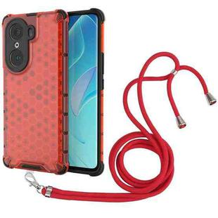 For Honor 60 Pro Lanyard Honeycomb PC + TPU Case(Red)