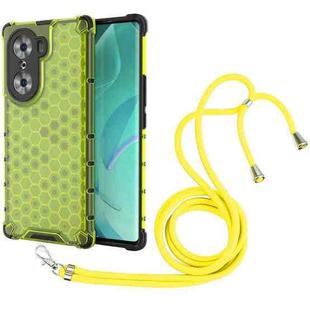 For Honor 60 Lanyard Honeycomb PC + TPU Case(Green)