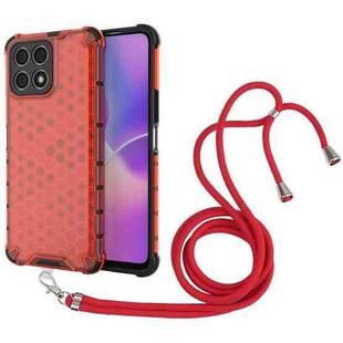 For Honor X30i Lanyard Honeycomb PC + TPU Case(Red)