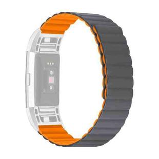 For Fitbit Charge 2 Silicone Magnetic Watch Band(Grey Orange)