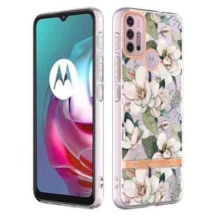 For Motorola Moto G30 / G20 / G10 / G10 Power Flowers and Plants Series IMD TPU Phone Case(Green Gardenia)