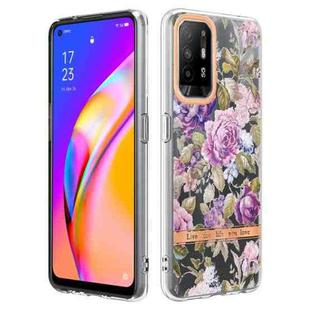 For OPPO A94 5G Flowers and Plants Series IMD TPU Phone Case(Purple Peony)