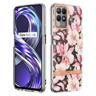 For OPPO Realme 8i Flowers and Plants Series IMD TPU Phone Case(Pink Gardenia)