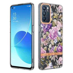 For OPPO Reno6 5G Flowers and Plants Series IMD TPU Phone Case(Purple Peony)