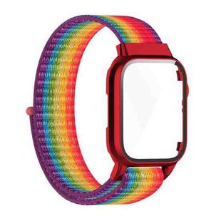 Nylon Loop Integrated Case Screen Cover Watch Band For Apple Watch Series 7 41mm(Rainbow)