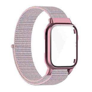 Nylon Loop Integrated Case Screen Cover Watch Band For Apple Watch Series 7 41mm(Pink Sand)