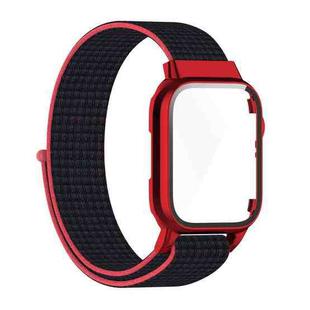 Nylon Loop Integrated Case Screen Cover Watch Band For Apple Watch Series 7 41mm(Red Black)