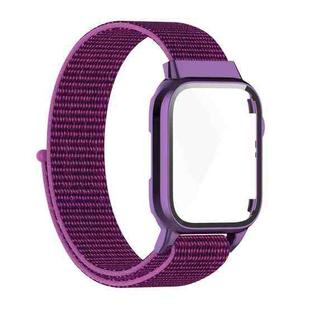 Nylon Loop Integrated Case Screen Cover Watch Band For Apple Watch Series 7 41mm(Pitaya Purple)