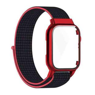 Nylon Loop Integrated Case Screen Cover Watch Band For Apple Watch Series 7 45mm(Red Black)