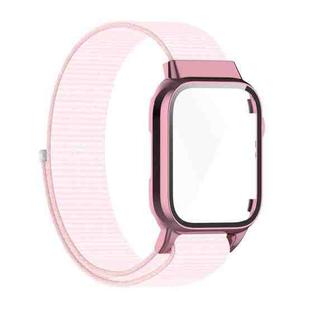 Nylon Loop Integrated Case Screen Cover Watch Band For Apple Watch Series 7 45mm(Pearl Pink)