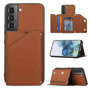 For Samsung Galaxy S22 5G Skin Feel PU + TPU + PC Phone Case with Card Slots(Brown)