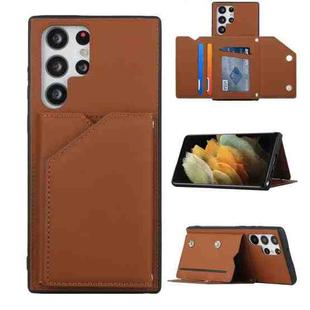 For Samsung Galaxy S22 Ultra 5G Skin Feel PU + TPU + PC Phone Case with Card Slots(Brown)