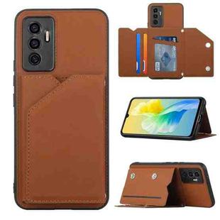 For vivo S10e / V23e Skin Feel PU + TPU + PC Phone Case with Card Slots(Brown)