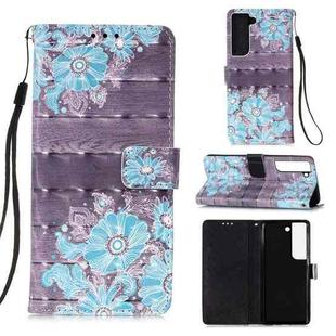 For Samsung Galaxy S22 5G 3D Painting Flip Leather Case with Holder(Blue Flower)