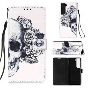 For Samsung Galaxy S22 5G 3D Painting Flip Leather Case with Holder(Skull)