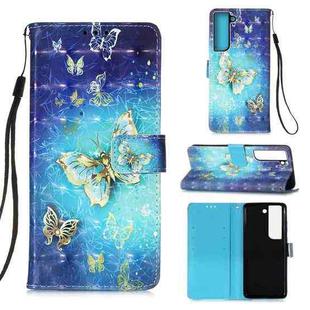 For Samsung Galaxy S22+ 5G 3D Painting Flip Leather Case with Holder(Gold Butterfy)