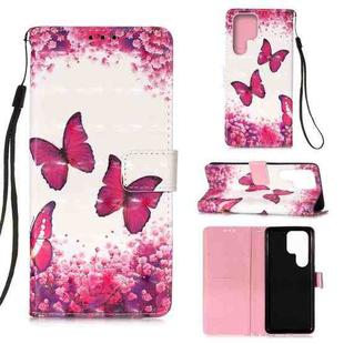 For Samsung Galaxy S22 Ultra 5G 3D Painting Flip Leather Case with Holder(Red Butterfly)