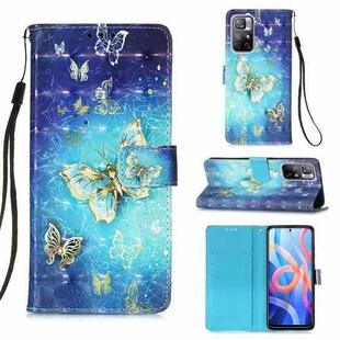 For Xiaomi Redmi Note 11 3D Painting Flip Leather Case with Holder(Gold Butterfy)