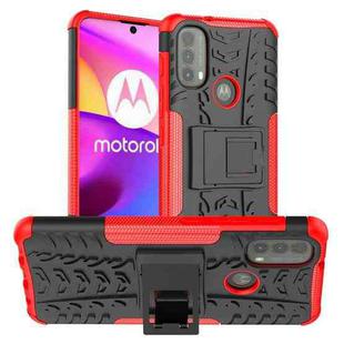 For Motorola Moto E40 Tire Texture TPU + PC Phone Case with Holder(Red)