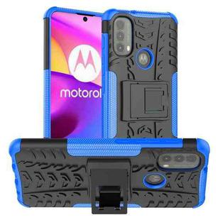 For Motorola Moto E40 Tire Texture TPU + PC Phone Case with Holder(Blue)