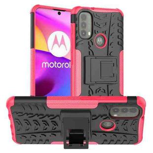 For Motorola Moto E40 Tire Texture TPU + PC Phone Case with Holder(Pink)