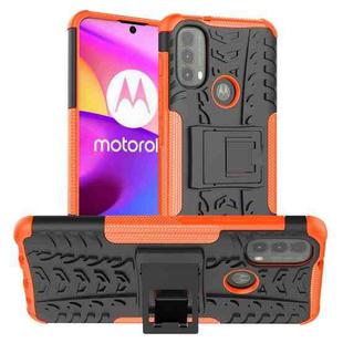 For Motorola Moto E40 Tire Texture TPU + PC Phone Case with Holder(Orange)