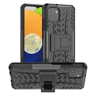 For Samsung Galaxy A03 Global Tire Texture TPU + PC Phone Case with Holder(Black)