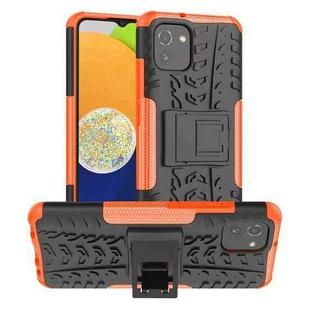 For Samsung Galaxy A03 Global Tire Texture TPU + PC Phone Case with Holder(Orange)