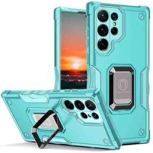 For Samsung Galaxy S22 Ultra 5G Ring Holder Non-slip Armor Phone Case(Mint Green)