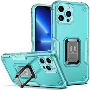 For iPhone 13 Pro Max Ring Holder Non-slip Armor Phone Case (Mint Green)
