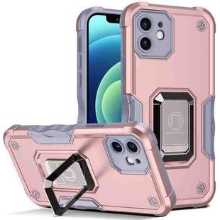 For iPhone 11 Ring Holder Non-slip Armor Phone Case (Rose Gold)