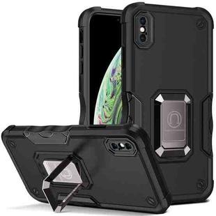 For iPhone X / XS Ring Holder Non-slip Armor Phone Case(Black)