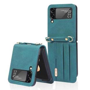 For Samsung Galaxy Z Flip3 5G Crossbody Siamese Leather Phone Case with Lanyard(Green)