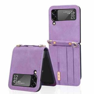 For Samsung Galaxy Z Flip3 5G Crossbody Siamese Leather Phone Case with Lanyard(Purple)