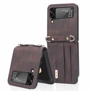 For Samsung Galaxy Z Flip3 5G Crossbody Siamese Leather Phone Case with Lanyard(Brown)