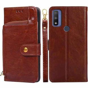 For Motorola Moto G Pure Zipper Bag Leather Phone Case(Brown)