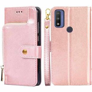 For Motorola Moto G Pure Zipper Bag Leather Phone Case(Rose Gold)