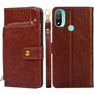 For Motorola Moto E20 / E40 Zipper Bag Leather Phone Case(Brown)