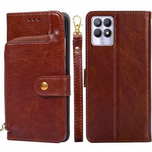 For OPPO Realme 8i Zipper Bag Leather Phone Case(Brown)