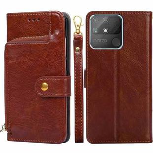 For OPPO Realme Narzo 50A Zipper Bag Leather Phone Case(Brown)