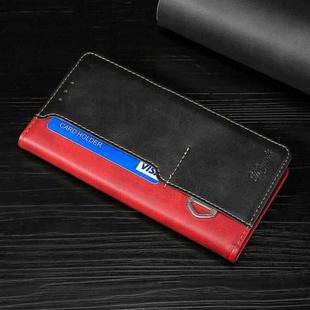 For OPPO Realme 8i Contrast Color Side Buckle Leather Phone Case(Red + Black)