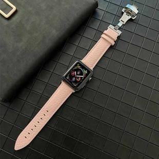 Lychee Genuine Leather Watch Band For Apple Watch Series 8&7 41mm / SE 2&6&SE&5&4 40mm / 3&2&1 38mm(Sand Pink)